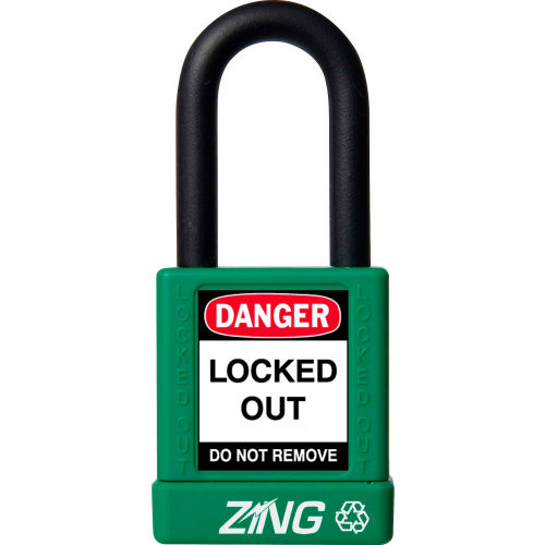 ZING RecycLock Safety Padlock, Keyed Different, 1-1/2" Shackle, 1-3/4" Body, Green, 7034