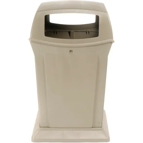 Rubbermaid Outdoor Ranger® 45 gal Beige Plastic Trash Receptacle With 4-Way  Opening - 24 7/8L x 24 7/8W x 41 1/2H