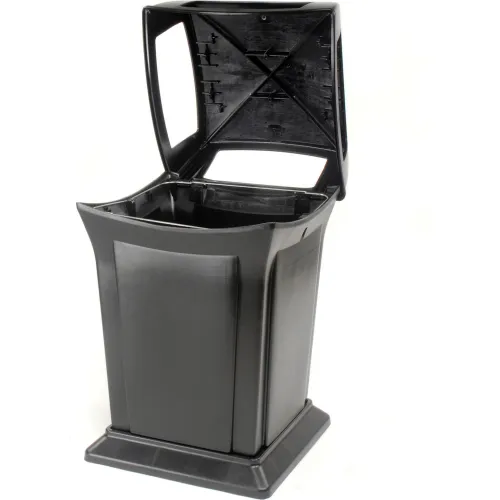 Rubbermaid® Ranger® Plastic Square Trash Can, 4 Openings, 45 Gallon, Black