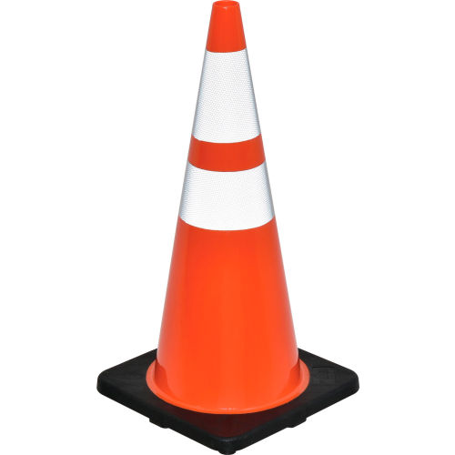 28in Traffic Cone, Reflective, Black Base, 7 lbs
