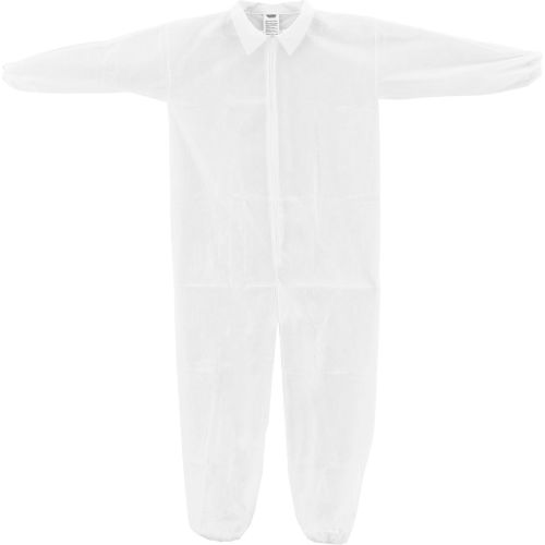 Disposable Polypropylene Coverall, Elastic Wrists/Ankles, White, Large, 25/Case