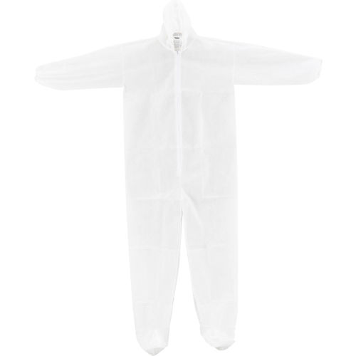Disposable Polypropylene Coverall, Elastic Wrists/Ankles, Hood & Boots, White, Large, 25/Case
