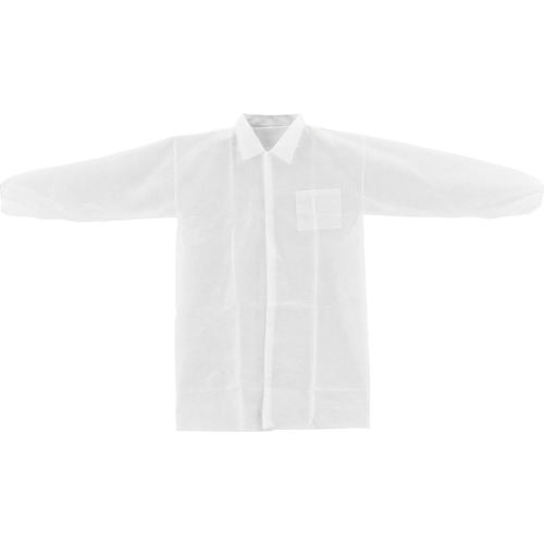 Polypropylene Lab Coat, 1 Pocket, Elastic Wrists, Collar, Snap Closure, Large, 25/Case
																			