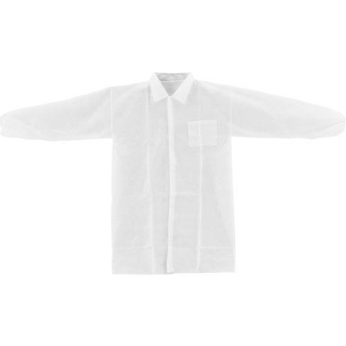 Polypropylene Lab Coat, 1 Pocket, Elastic Wrists, Collar, Snap Closure, Large, 25/Case