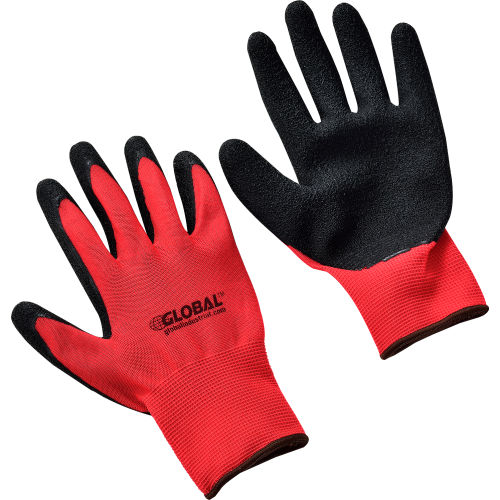 Global™ Crinkle Latex Coated Gloves, Red/Black, Large, 1-Pair