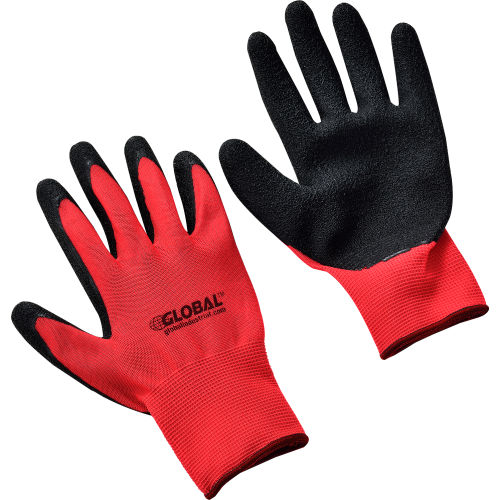Global™ Crinkle Latex Coated Gloves, Red/Black, Small, 1-Pair