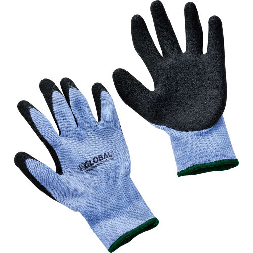Global™ Crinkle Latex Coated Gloves, Polyester Knit, Black/Blue, Medium, 1-Pair