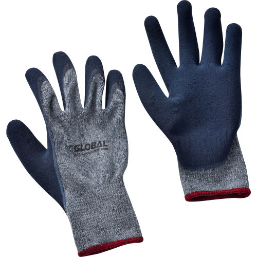 Global™ Ultra-Grip Foam Latex Coated Gloves, Poly/Cotton Knit, Black/Gray, Small, 1-Pair