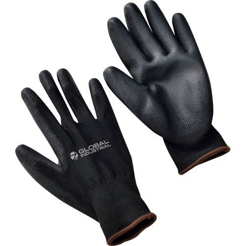Global™ Flat Polyurethane Coated Gloves, Black/Black, Large, 1-Pair