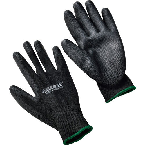 Global™ Flat Polyurethane Coated Gloves, Black/Black, Medium, 1-Pair