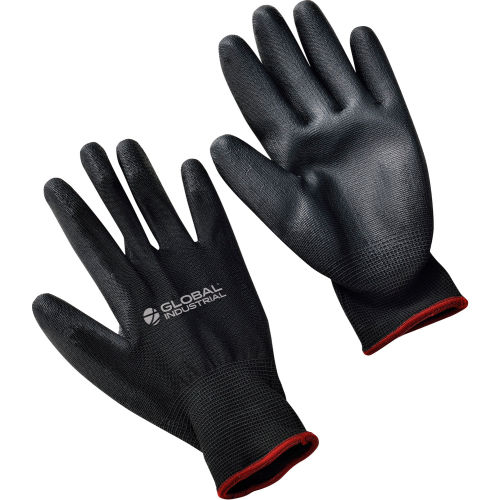 Global™ Flat Polyurethane Coated Gloves, Black/Black, Small, 1-Pair