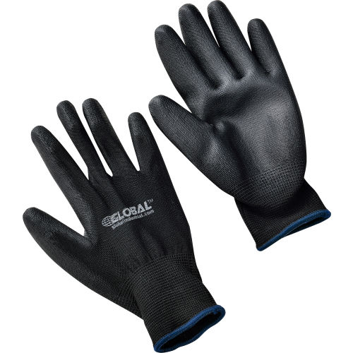 Global™ Flat Polyurethane Coated Gloves, Black/Black, X-Large, 1-Pair