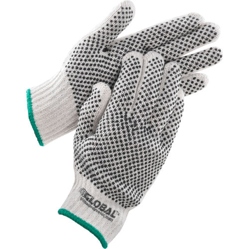 Global™ PVC Dot Knit Gloves, Double-Sided, Black, Small, 1-Dozen