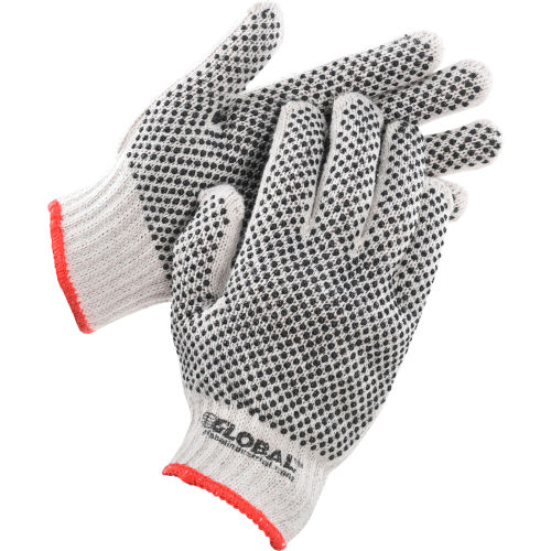 Global™ PVC Dot Knit Gloves, Double-Sided, Black, Small, 1-Dozen