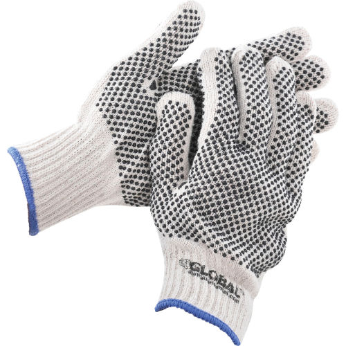 Global™ PVC Dot Knit Gloves, Double-Sided, Black, X-Large, 1-Dozen