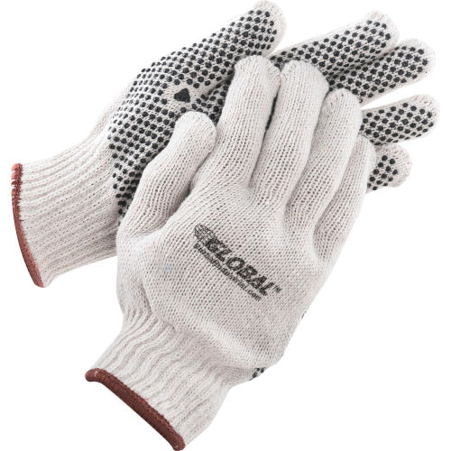 Global™ PVC Dot Knit Gloves, Single-Sided, Black, Large, 1-Dozen