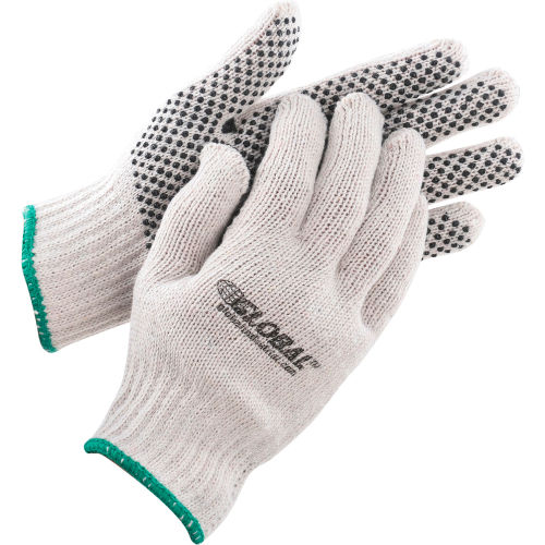 Global™ PVC Dot Knit Gloves, Single-Sided, Black, Medium, 1-Dozen