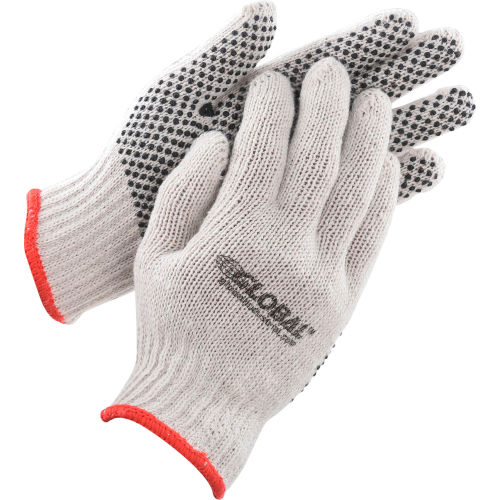 Global™ PVC Dot Knit Gloves, Single-Sided, Black, Small, 1-Dozen