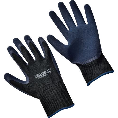 Global™ Double Foam Latex Coated Gloves, Black/Navy, X-Large, 1-Pair