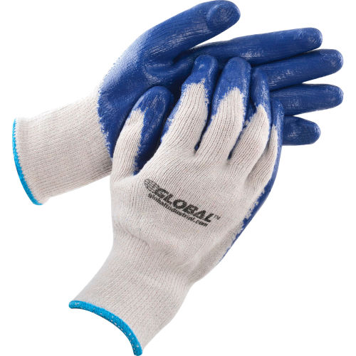 Global™ Latex Coated String Knit Gloves, Natural/Blue, X-Large, 1-Dozen