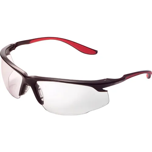 Global Industrial Sport Half Frame Safety Glasses, Anti-Fog, Clear Lens, Red Frame WB708402CLA