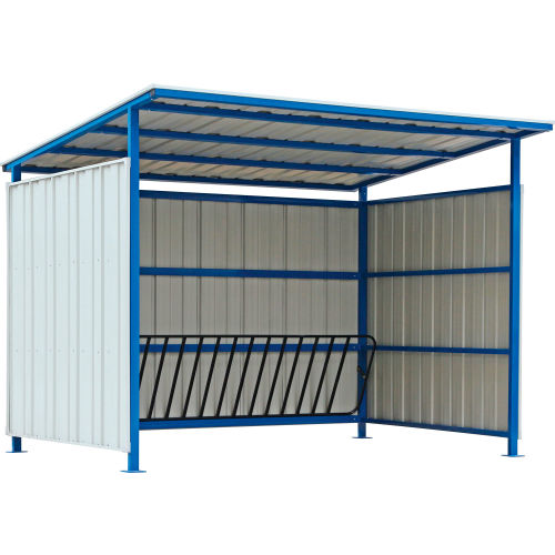 Bike Storage Shelter, 16 Bike Capacity, Slant Roof, 120 L x 95-1/2 W x 90-1/16 H
																			