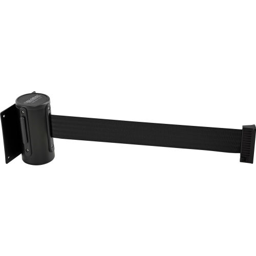 Wall Mount Retractable Belt Barrier, Black Mount, Black Belt, 7-1/2ft L