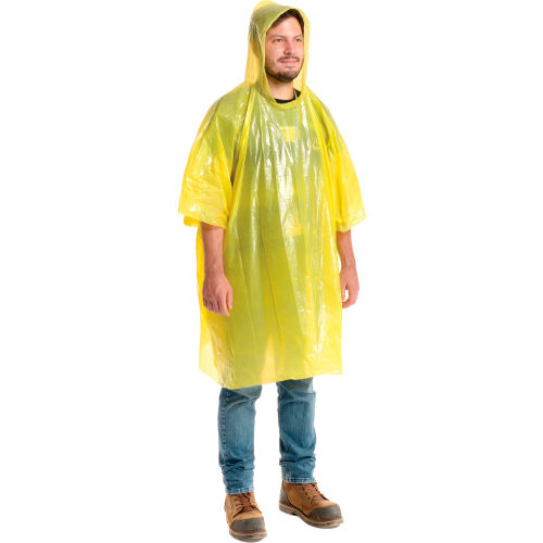 Disposable Rain Poncho, 80in L, One Size, Yellow