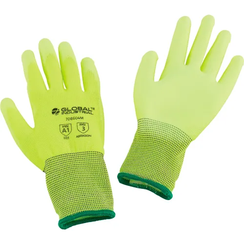 Global Industrial™ Flat Polyurethane Coated Gloves, Hi-Viz Lime, Medium -  Pkg Qty 12