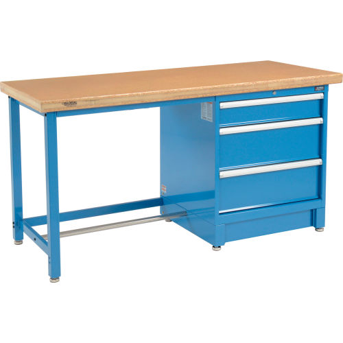 72inW x 30inD Modular Workbench with 3 Drawers - Shop Top Safety Edge - Blue