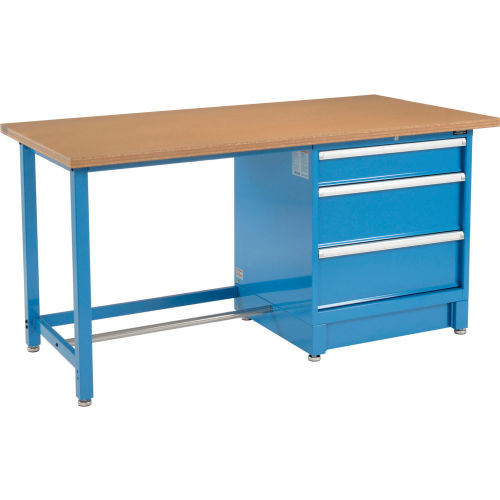 72inW x 30inD Modular Workbench with 3 Drawers - Shop Top Square Edge - Blue