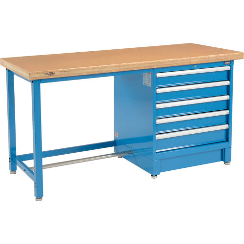72inW x 30inD Modular Workbench with 5 Drawers - Shop Top Safety Edge - Blue