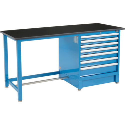 72inW x 30inD Modular Workbench with 7 Drawers - Phenolic Resin Safety Edge - Blue