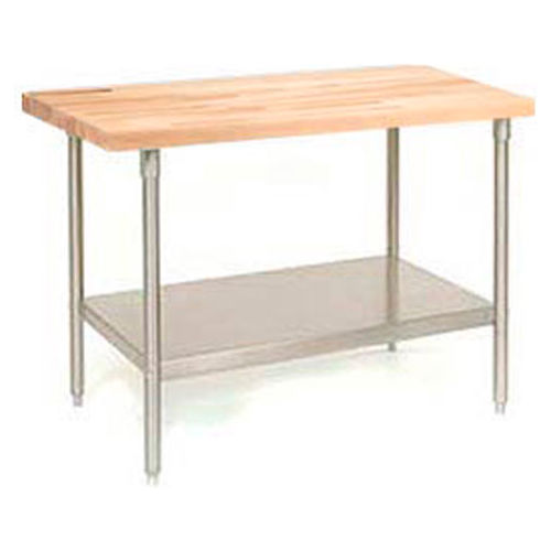 72 x 30 Maple Butcher Block Square Edge Workbench with Lower Shelf