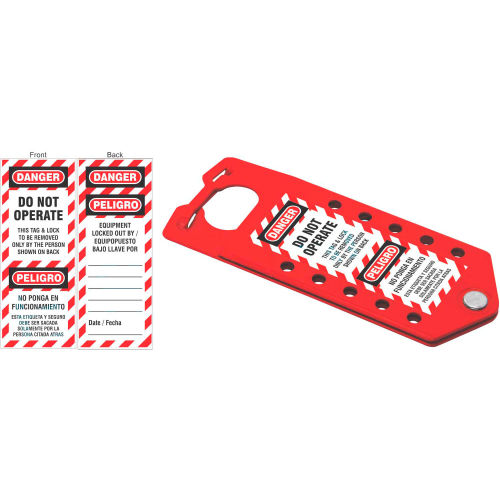 ZING Red Aluminum Hasp with Tag, 1" Jaw Diameter, 3" x 7.5", 7361