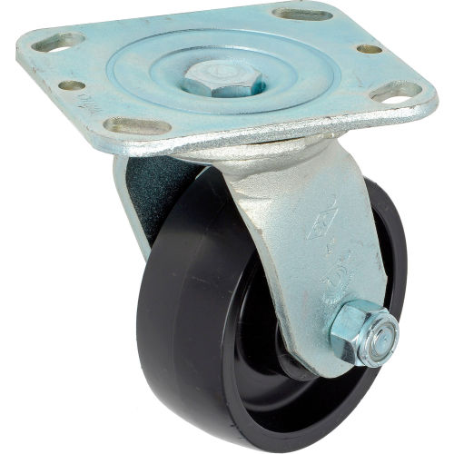 Heavy Duty Swivel Plate Caster 4in Molded Plastic Wheel 420 Lb.
