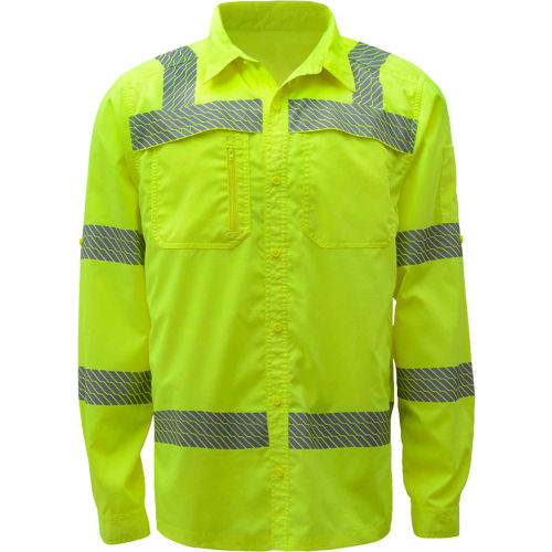GSS Safety Class 3 New Designed Lightweight Shirt Rip Stop Bottom Down Shirt w/SPF 50+ Lime-XL