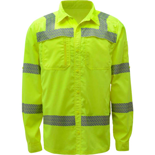 GSS Safety Class 3 New Designed Lightweight Shirt Rip Stop Bottom Down Shirt w/SPF 50+ Lime-4XL