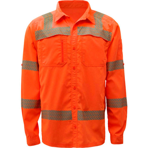 GSS Safety Class 3 New Designed Lightweight Shirt Rip Stop Bottom Down Shirt w/SPF 50+ Orange-3XL