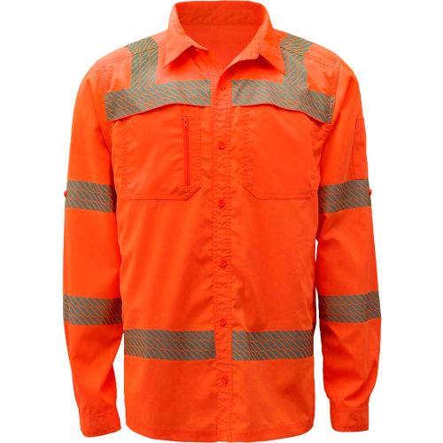 GSS Safety Class 3 New Designed Lightweight Shirt Rip Stop Bottom Down Shirt w/SPF 50+ Orange-4XL
