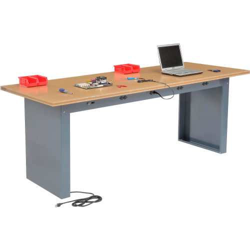 96 W x 36 D Panel Leg Workbench With Power Apron and Shop Top