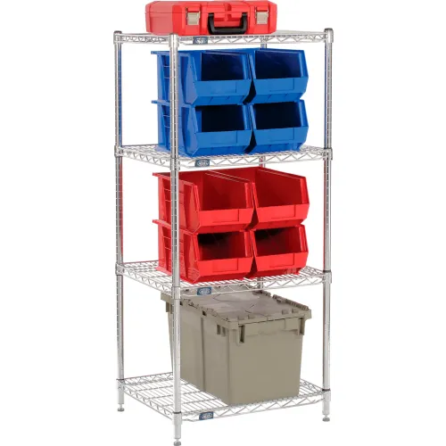 21L x 24W x 40H H Chrome Wire Cart - 4 Level - Nexel Shelving USA