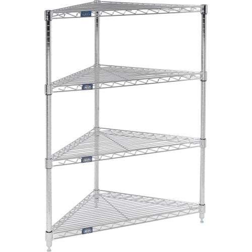 Nexel® Chrome, 4 Tier, Corner Wire Shelving 24"W x 18"D x 42"H