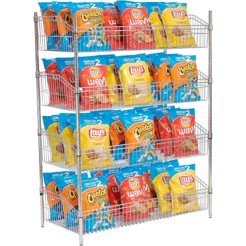 Nexel® 4 Shelf, Chrome Basket Wire Shelving Unit, Starter, 36"W x 24"D