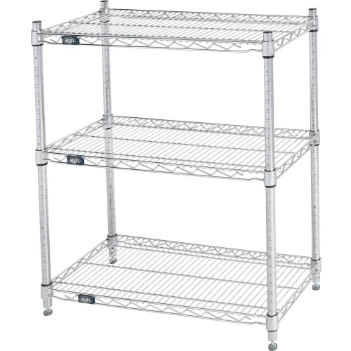 Nexel® 3 Shelf, Chrome Wire Shelving Unit, Starter, 30"W x 18"D x 34"H