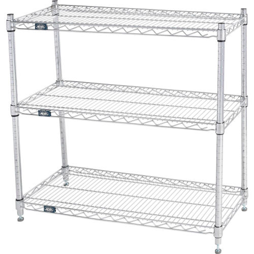 Nexel® Chrome, 3 Tier, Wire Shelving Starter Unit, 54"W x 14"D x 34"H