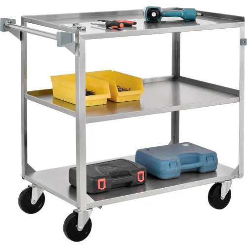 Cleanroom Carts On Wheels  Stainless Steel, 3 Wire Shelves