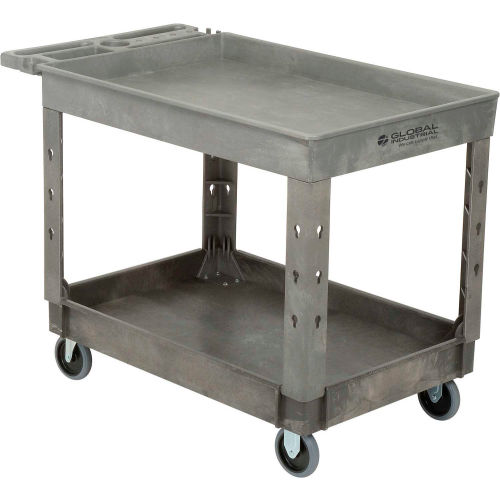 Deluxe plastic Gray 2 shelf Tray Service & Utility 40x26 Cart, 5in Casters