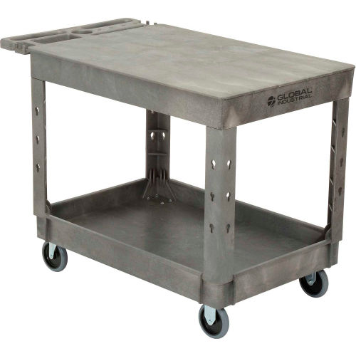 Deluxe plastic Gray 2 shelf Flat Service & Utility 40x26 Cart, 5in Casters