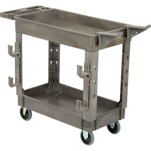 Deluxe plastic Gray 2 shelf Tray Service & Utility 38x17.5 Cart, 5in Casters
																			